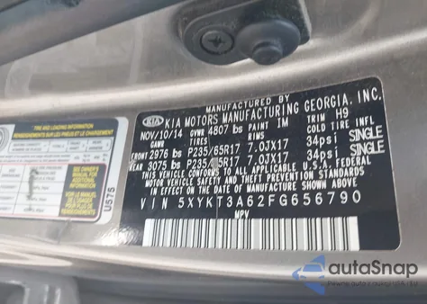 2015 Kia Sorento Lx z USA, uszkodzony, nr VIN 5XYKT3A62FG656790